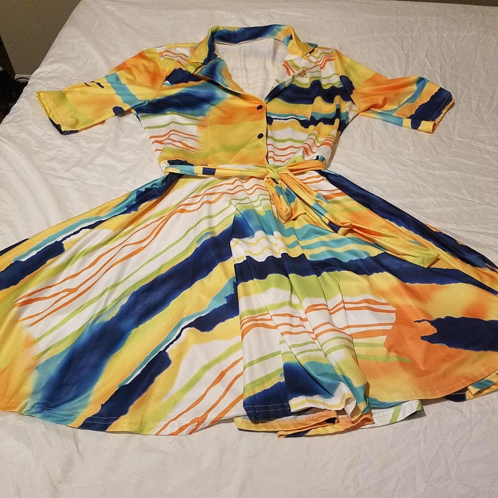Women Polyester colorful skater dress